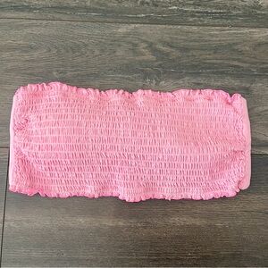 Heat Smocked Pink Strapless Bandeau Swim Top